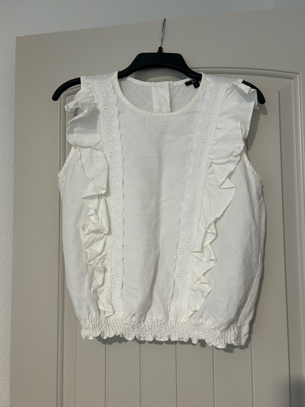 Sleeveless Cream Ruffle-Trim Tank Top